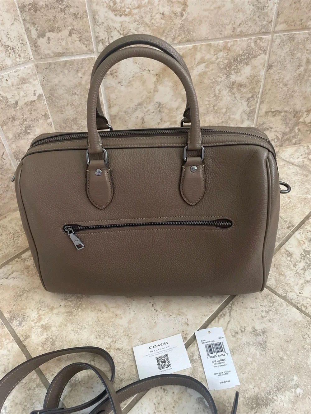 Coach Rowan Large Satchel Bag Crossbody In Leather Dark Stone CV960 NWT